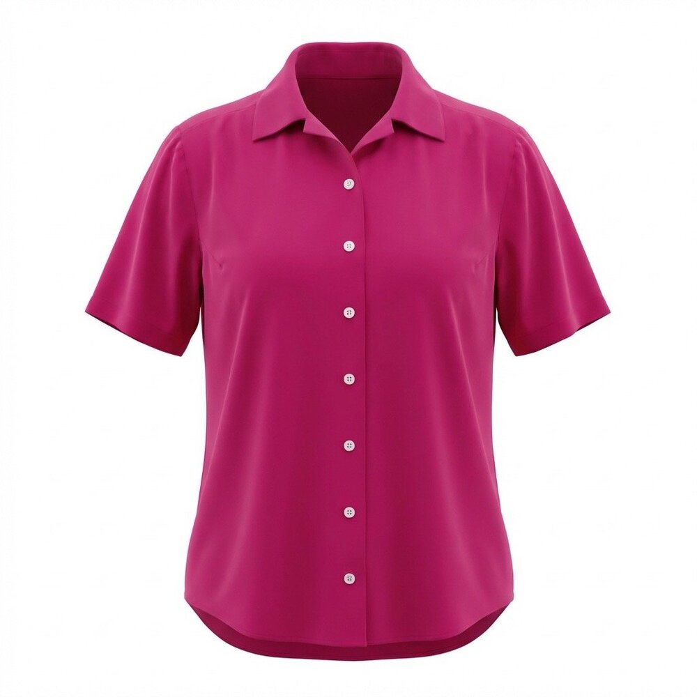 Classic Button-Up Blouse Bust 54 in Fuchsia Luxe Short Sleeve Career CareerWear